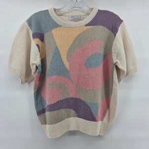 Petite Sophisticate Knit Sweater Small Pastel Abstract Vintage Coquette Eclectic